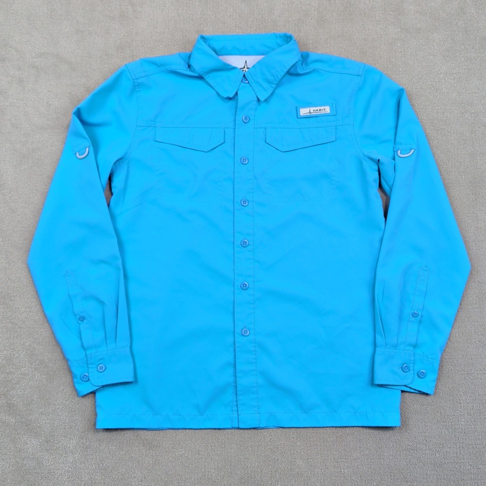 Habit Outdoor Fishing Shirt Large Bahama Blue UPF 40+ Ventilated Utility Hiking